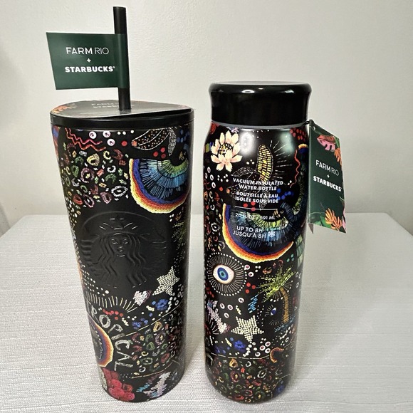 Farm Rio X Starbucks Borogodo Tumbler & Water Bottle Set New - Picture 1 of 4